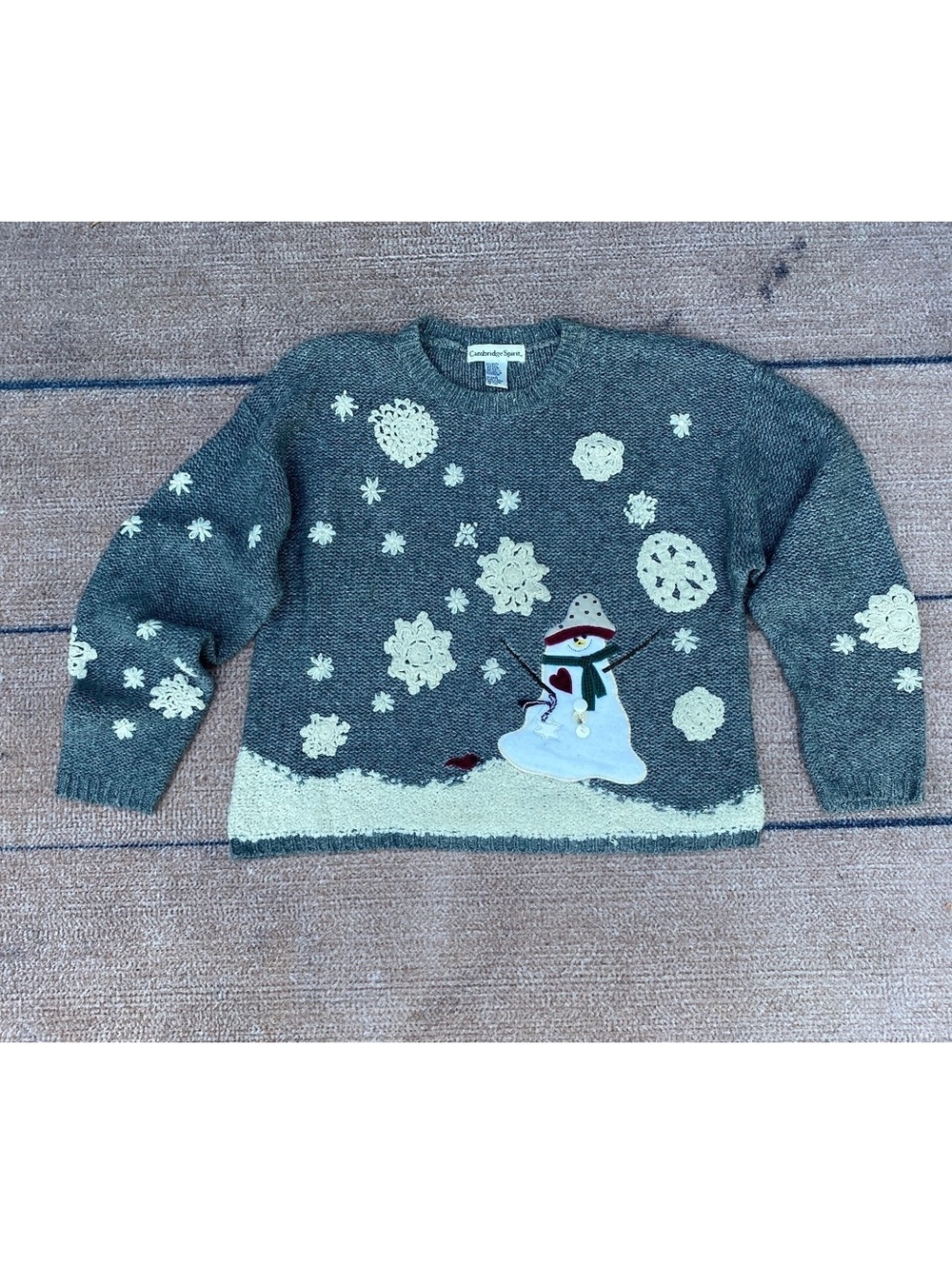 90's Cottagecore hand crochet ugly Christmas sweater vintage applique snowman lg
